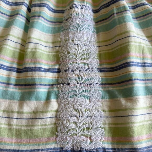 J. Marie Stripe embroidered Top size Medium Green Blue White - Picture 8 of 12